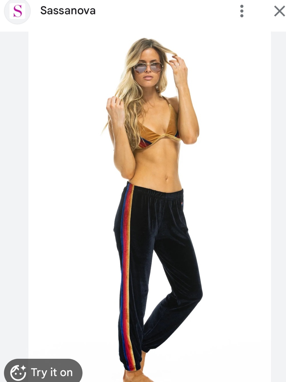 Women’s Aviator Nation Velvet 5 Stripe Jogger Sweatpants Sz Small Navy Blue